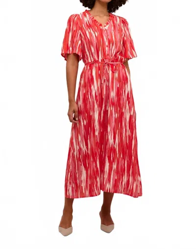 Kaffe Arina Half Sleeve V-neck Maxi Dress In Pink In Red