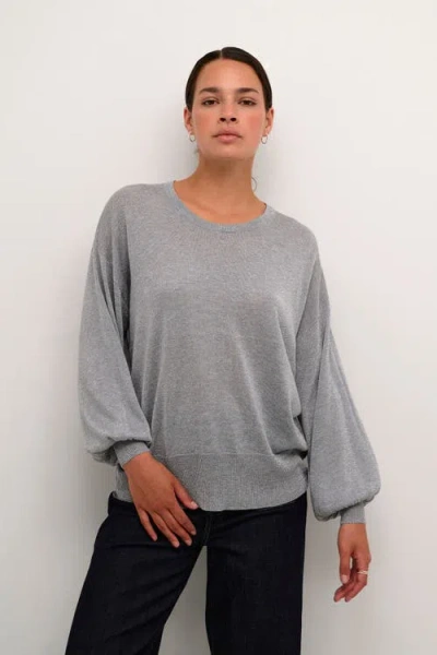 Kaffe Kaankra Shimmer Knit Round Neck Pullover In Gray