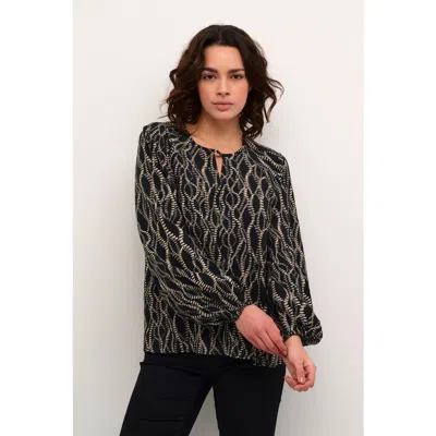 Kaffe Kadunora Cutout Neck Casual Fit Blouse In Black