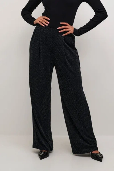 Kaffe Kaellie Glitter Jersey Wide Leg Trousers In Black