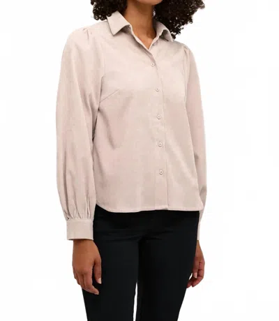 Kaffe Kahermine Velvet Voluminous Sleeve Shirt In Cream In Pink