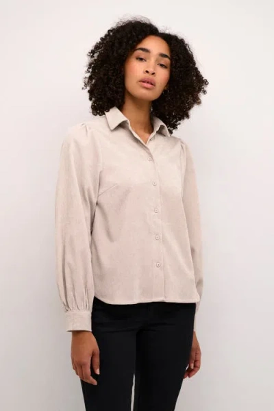 Kaffe Kahermine Velvet Voluminous Sleeve Shirt In Neutral