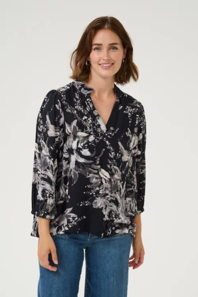 Kaffe Kaisa 3/4 Sleeves A-line Fit Blouse In Black