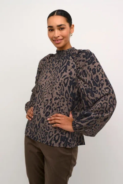 Kaffe Kajemma Puff Sleeve Print Blouse In Animal Print