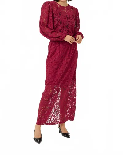 Kaffe Kalanice Lace Balloon Sleeves Blouse In Rumba Red
