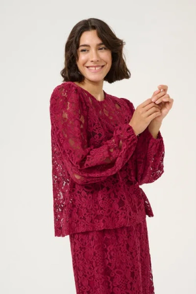 Kaffe Kalanice Lace Balloon Sleeves Blouse In Red