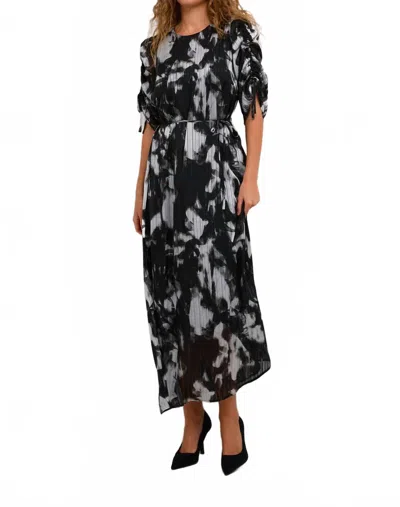 Kaffe Kalifa Chiffon Half Sleeves Midi Dress In Black Grey Blurry Graphics In Multi