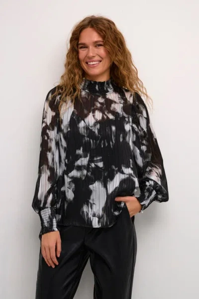 Kaffe Kalifa Chiffon Mock Neck Blouse In Black