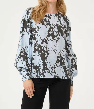 Kaffe Kalouise Long Sleeve Round Neck Blouse In Grey Blue Graphic Cloud