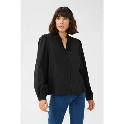 Kaffe Kamaia V-neck Pleats Long Sleeve Shirt In Black