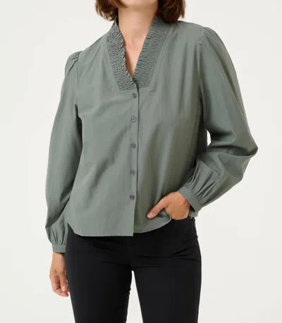 Kaffe Kamaia V-neck Pleats Long Sleeve Shirt In Balsam Green In Gray