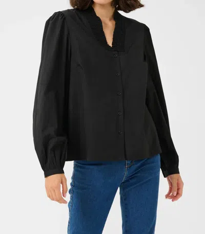 Kaffe Kamaia V-neck Pleats Long Sleeve Shirt In Black Deep