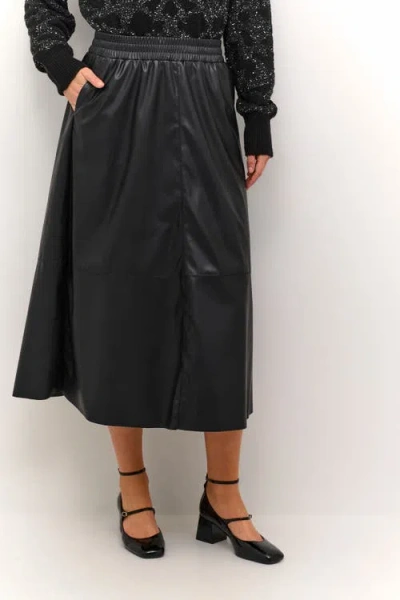 Kaffe Kamikka Faux Leather A-line Midi Skirt In Black