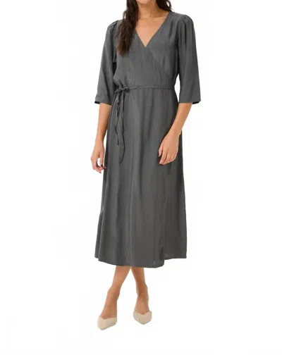 Kaffe Kamira Half Sleeves V-neck Wrap Midi Dress In Charcoal Grey In Gray