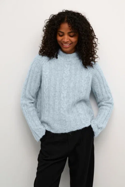Kaffe Kanaja Cable Knit Funnel Neck Pullover In Blue