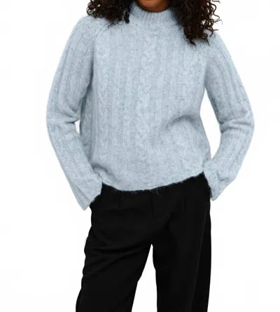 Kaffe Kanaja Cable Knit Funnel Neck Pullover In Celestial Blue Melange In Gray