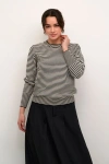Kaffe Kanala Round Neck Tight Knit Pullover In Chalk Black In Black