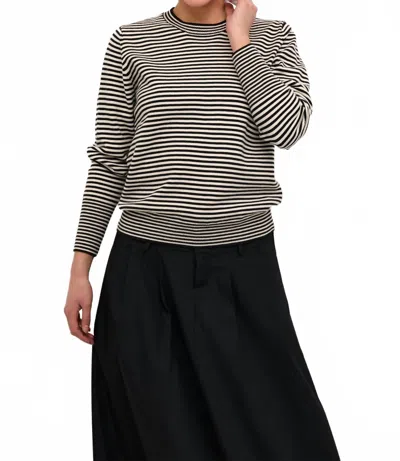 Kaffe Kanala Round Neck Tight Knit Pullover In Chalk Black