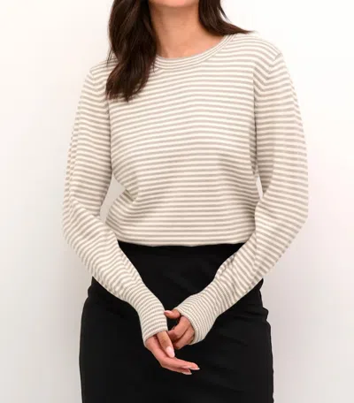 Kaffe Kanala Round Neck Tight Knit Pullover In Chalk Grey In Metallic