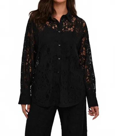 Kaffe Kanelly Lace Collared Shirt In Black Deep In Brown