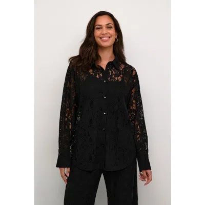 Kaffe Kanelly Lace Shirt Loose Fit Button Up In Black