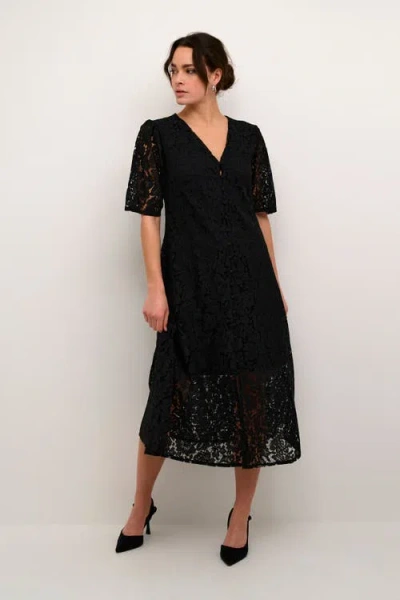 Kaffe Kanomi Lace V-neck Midi Dress In Black
