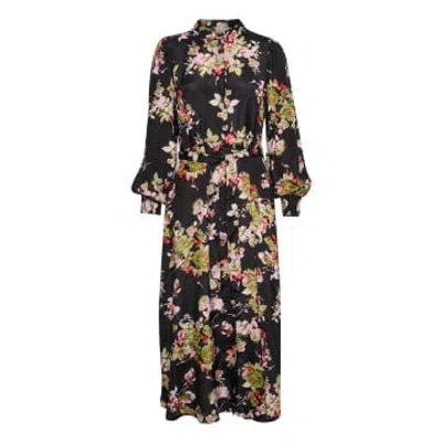 Kaffe Kapollie Long Flower Dress In Black