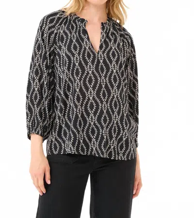 Kaffe Kasigrid V-notch Neck Blouse In Black Chalk Print