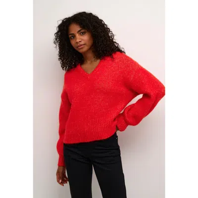 Kaffe Katrina V-neck Casual Fit Pullover In Red
