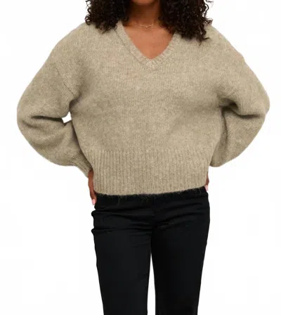 Kaffe Katrina V-neck Casual Fit Pullover Sweater In Feather Gray Melange In Neutral