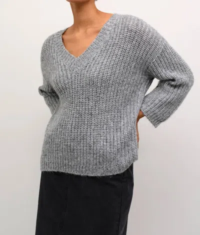 Kaffe Kavinda V-neck Pullover Sweater In Grey Silver Metallic In Gray