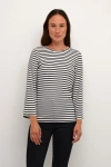 Kaffe Liddy Jersey Cropped Sleeve Blouse In Chalk Black Stripe In Black