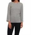 Kaffe Liddy Jersey Cropped Sleeve Blouse In Chalk Black Stripe In Black