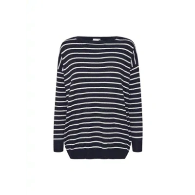 Kaffe Lizza Boat Neck Pullover In Midnight Marine From In Blue