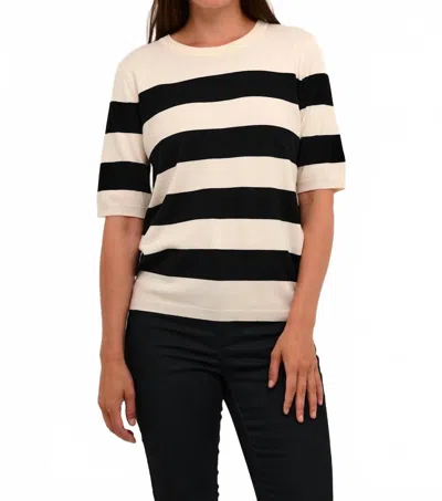 Kaffe Lizza Short Sleeve Stripes Pullover In Black And Lime White In Animal Print