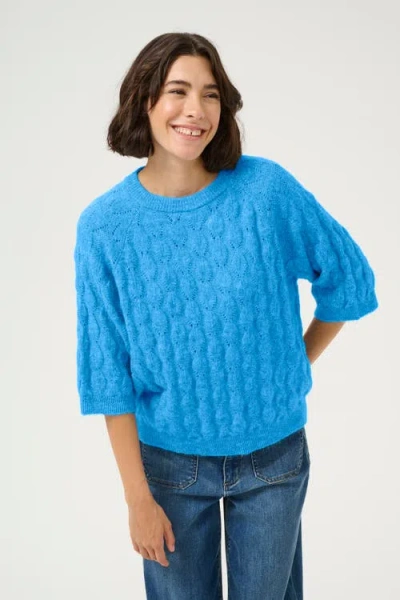 Kaffe Malene Half Sleeve Round Neck Pullover In Blue
