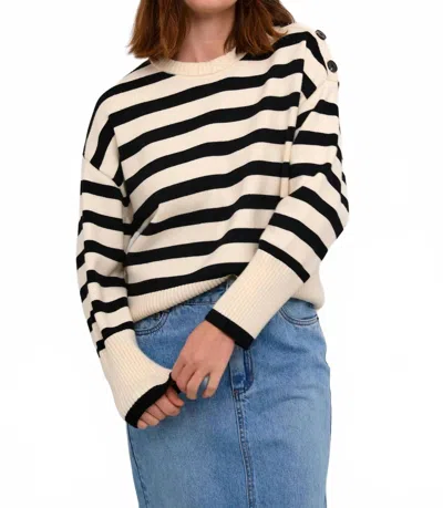 Kaffe Marie Round Neck Casual Fit Pullover Sweater In Ant White Black Stripe In Neutral