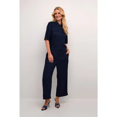 Kaffe Ruthie Cropped Leg Button Jumpsuit In Blue