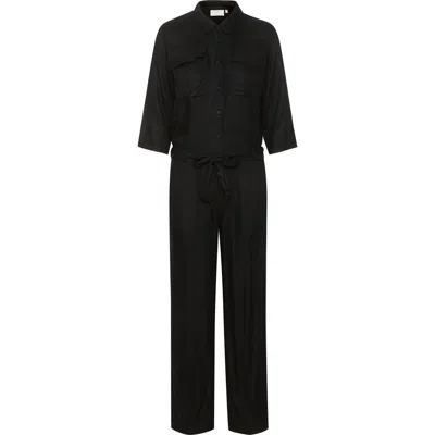Kaffe Ruthie Half Sleeve Button Jumpsuit In Black