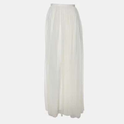 Pre-owned Kage Off White Knit Fabric Pleated Maxi Skirt S