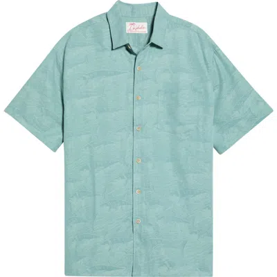 Kahala Ahi Run Jacquard Short Sleeve Button-up Shirt In Green