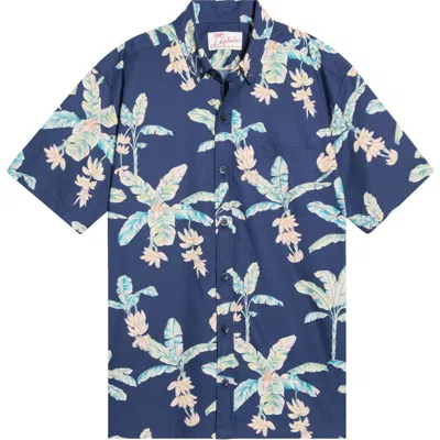 Kahala Banana Blossoms Cotton Button-down Shirt In Blue