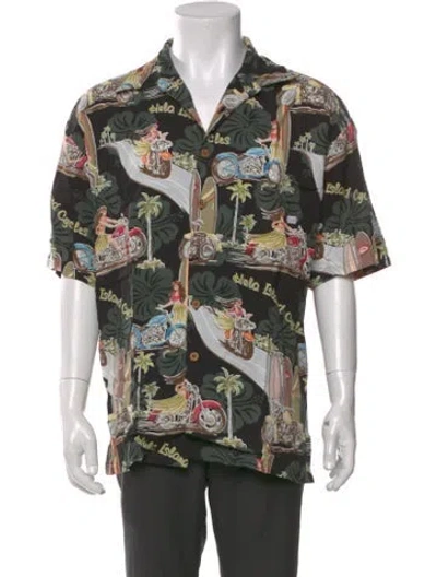 Pre-owned Kahala Floral Print Short Sleeve Shirt W/ Tags In Black