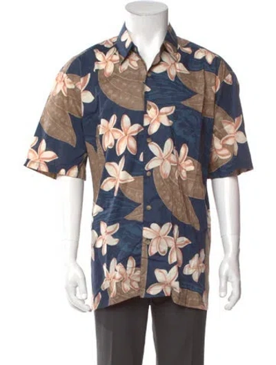 Pre-owned Kahala Floral Print Short Sleeve Shirt W/ Tags In Blue