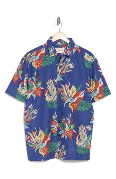 Kahala Full Bloom Short Sleeve Cotton Button-up Shirt In Navy