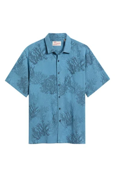 Kahala Humu Hideout Jacquard Short Sleeve Button-up Shirt In Blue