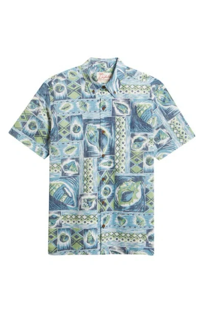 Kahala King's Shells Short Sleeve Cotton Button-down Shirt In Blue