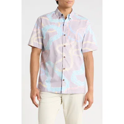 Kahala Lei Aloha Short Sleeve Cotton Button-down Shirt In Purple