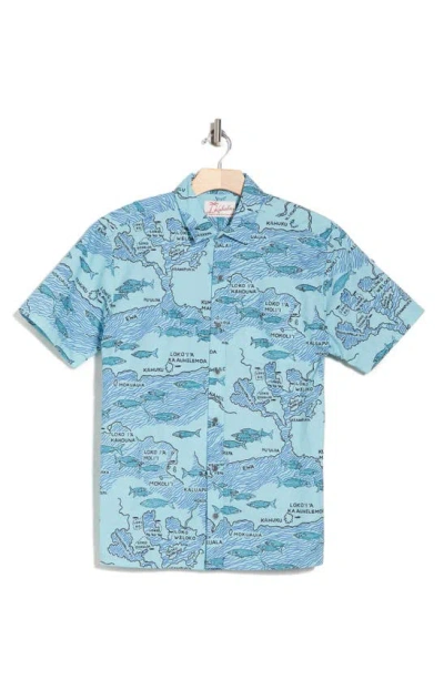 Kahala Loko Print Cotton Short Sleeve Button-up Shirt In Blue