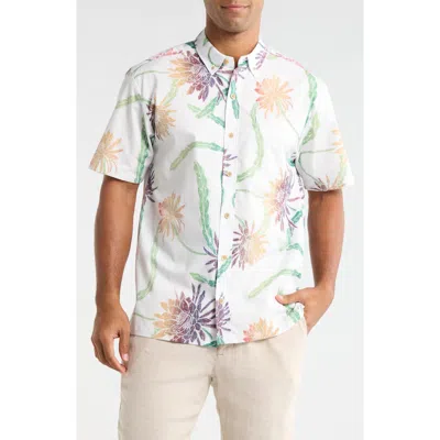 Kahala Night Shades Print Cotton Short Sleeve Button-down Shirt In White